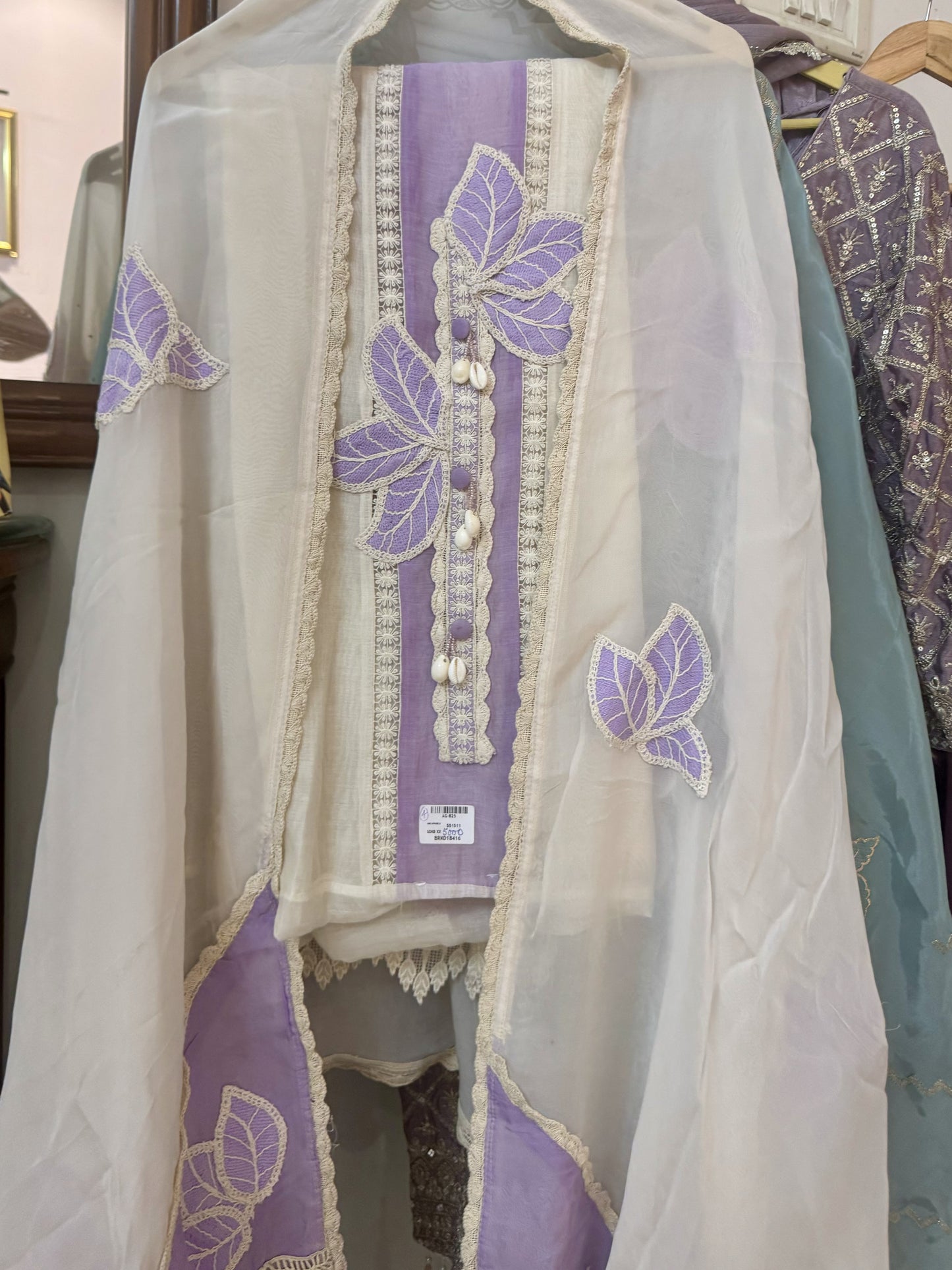 Designer unstitch suit in lavender colour