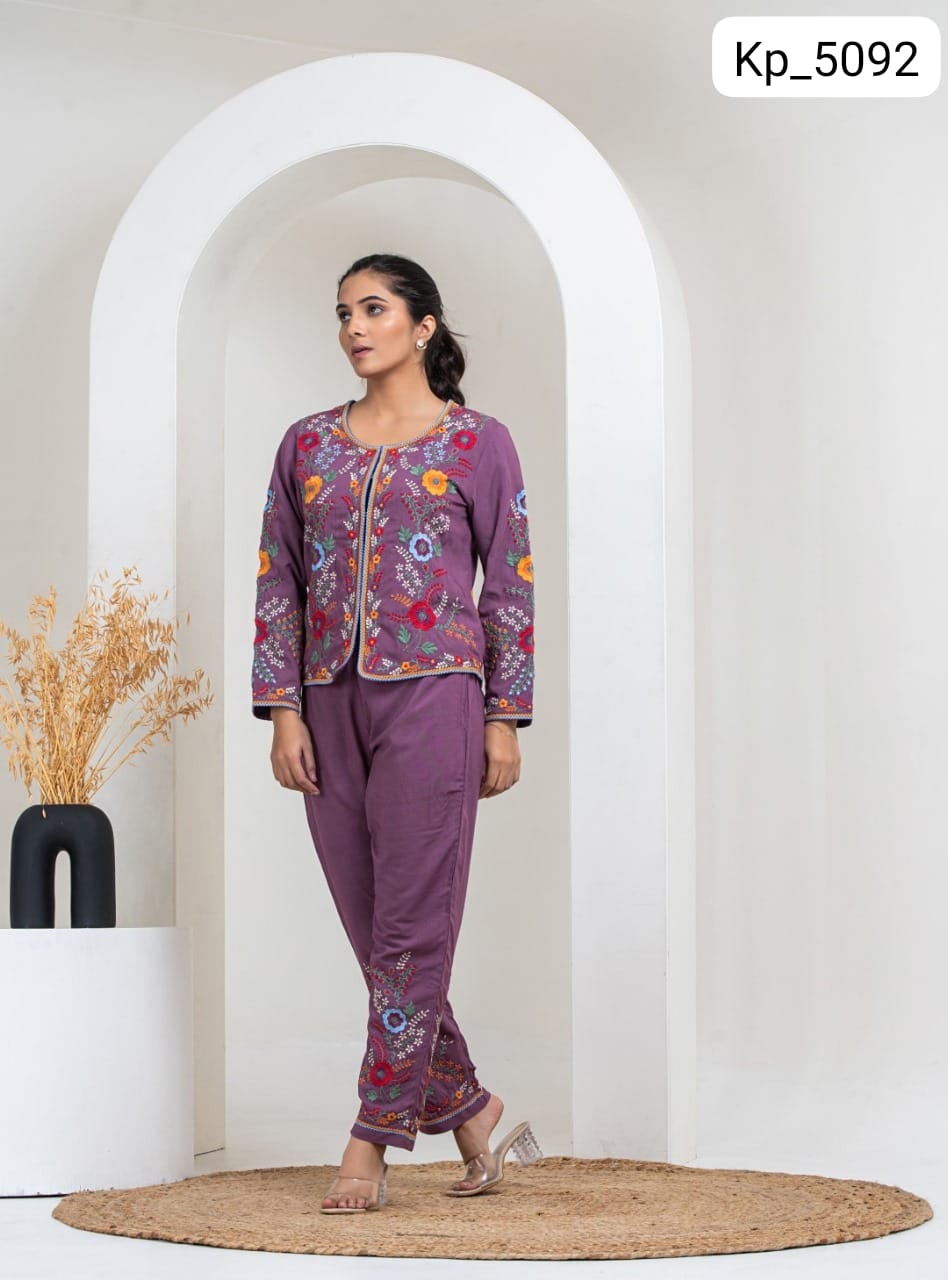 pure cotton threadwork cord set blazer style