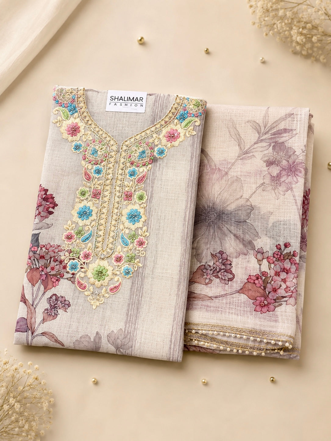 Pure cotton linen unstitched suit set