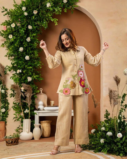 Jute Cotton Embroidered Co-Ord Set
