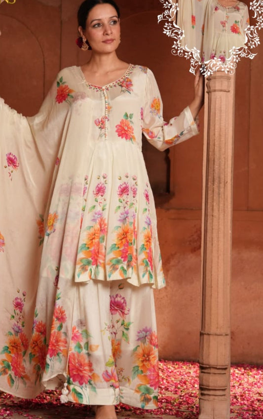Designer kurta & Sharara set in floral print