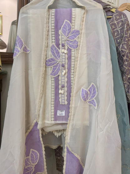 Beautiful Pakistani style unstitch suit set in pure linen cotton
