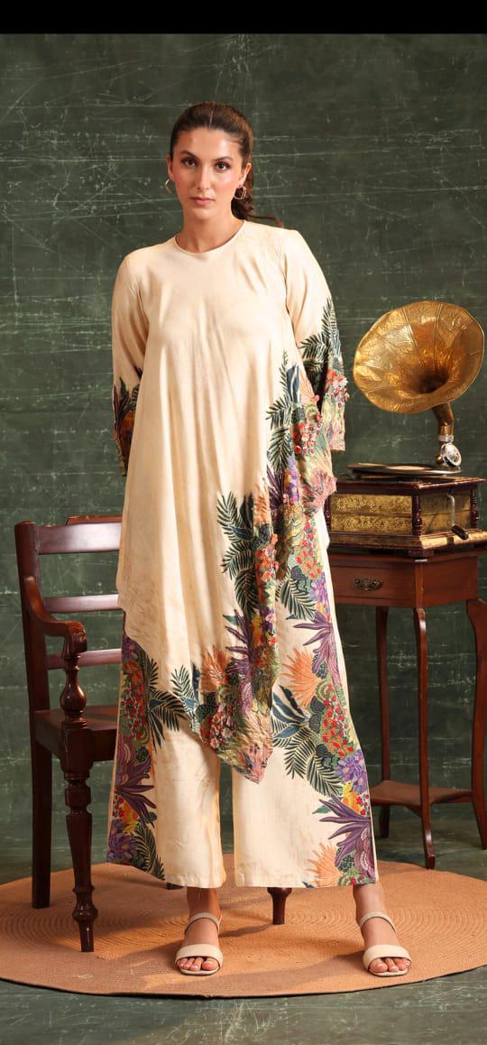 hand embroidered Crepe Cord set