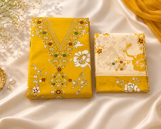 Beautiful mustard yellow unstitched suit fabric