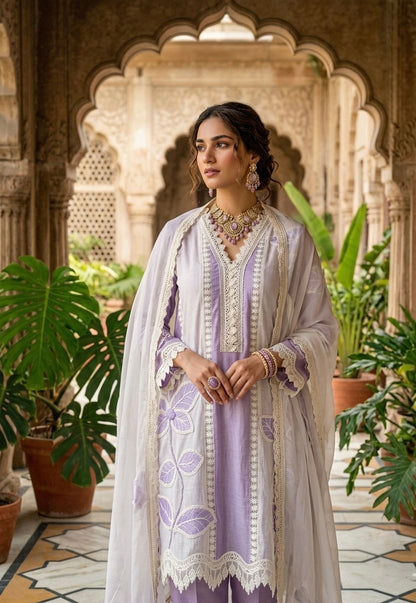Beautiful Pakistani style unstitch suit set in pure linen cotton