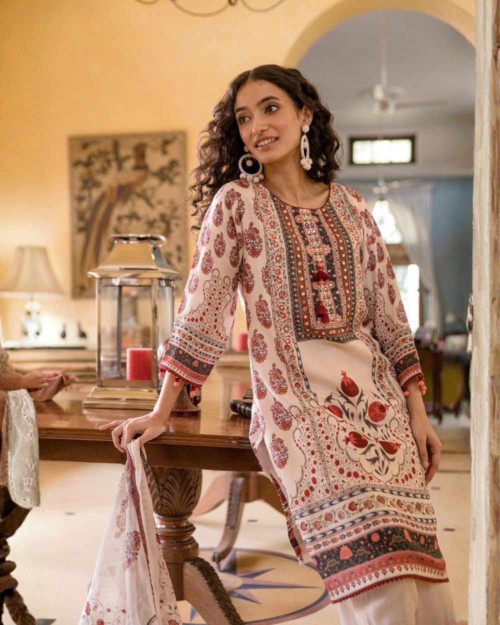 Warm Ivory Printed Stitched Suit with Dupatta