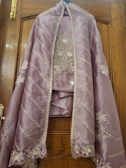 Pretty lavender colour simmer tissue full unstitch suit set