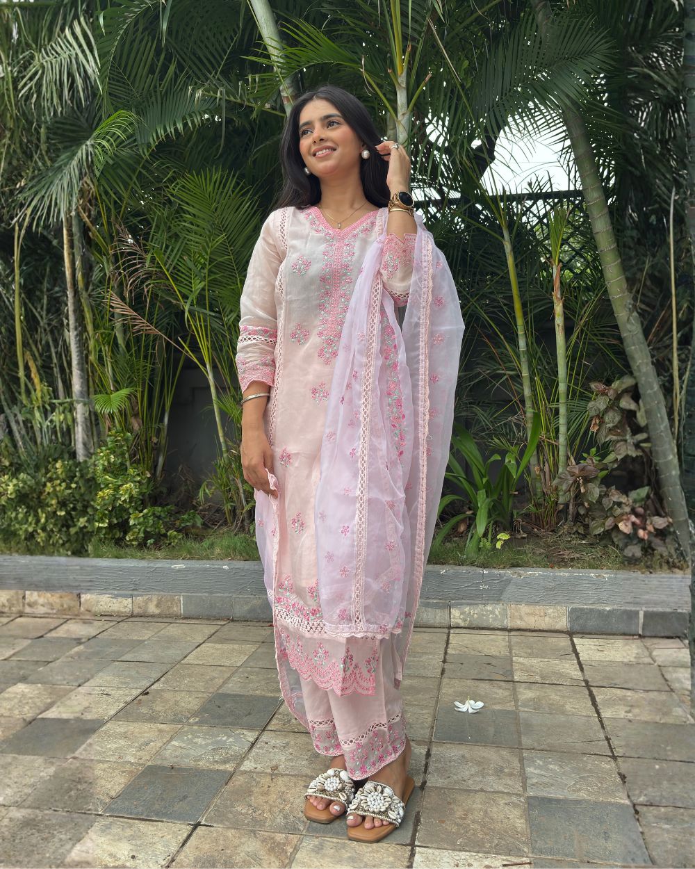 Blush Pink Embroidered Stitched Suit with Dupatta