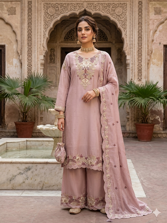 Pakistani style plazzo dress in pastels