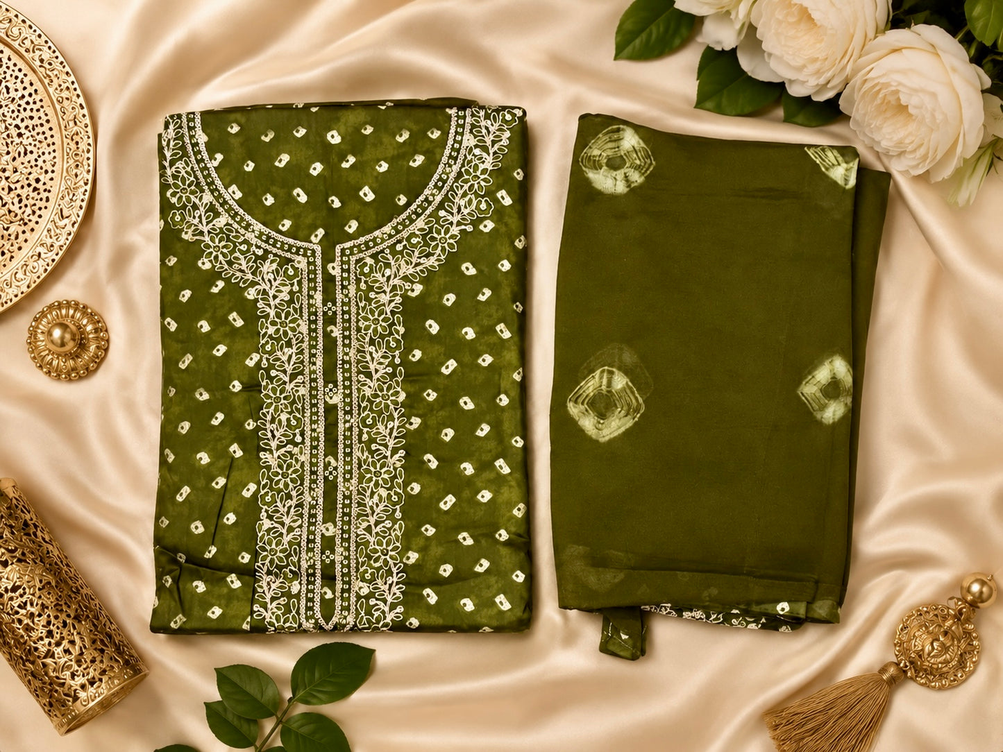 Pure cotton bandhani style unstitch suit