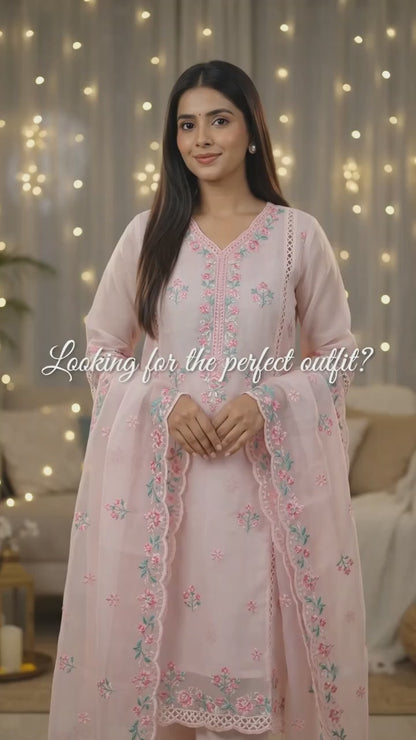 Blush Pink Embroidered Stitched Suit with Dupatta