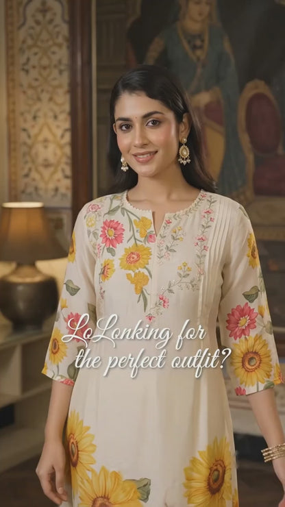 Ivory Floral Printed Stitched Suit with Dupatta