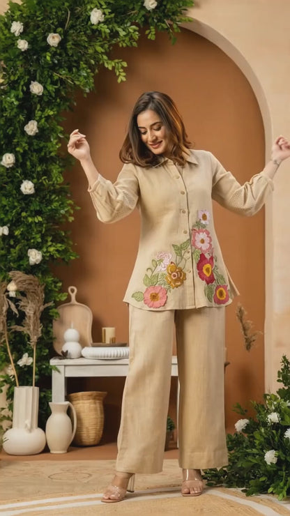 Jute Cotton Embroidered Co-Ord Set